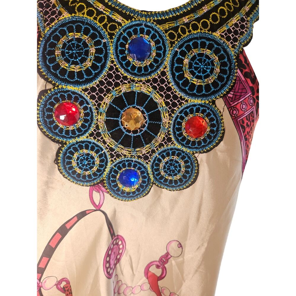 India 100% Silk Bohemian Dress White Purple Pink Beaded Embroidered One Size - Picture 9 of 9